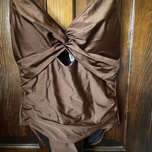 DKNY Brown Twist-Front One-Piece Swimsuit